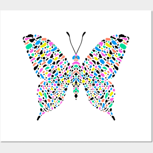 Butterfly with colorful leopard print Posters and Art